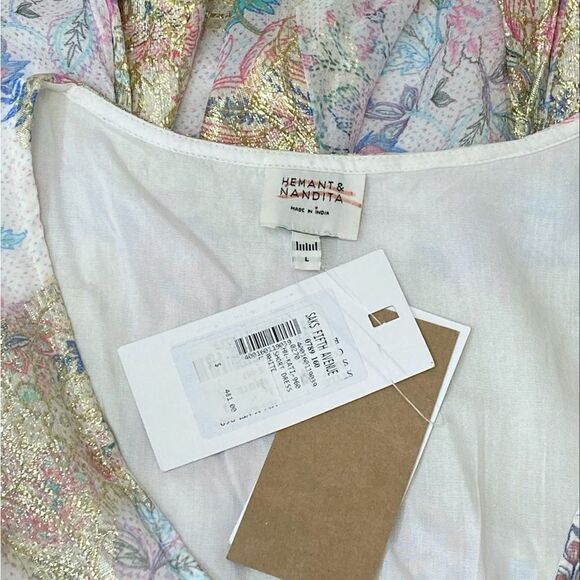 HEMANT & NANDITA Metallic Floral Puff-Sleeve Minidress size L - Picture 12 of 12